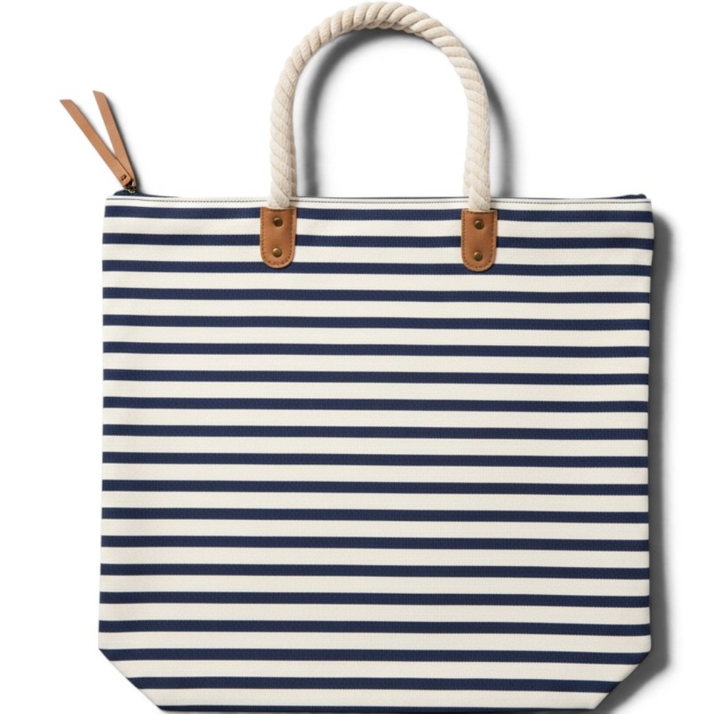 Summer & Rose Canvas Tote Bag Blue White Striped | Womens Large